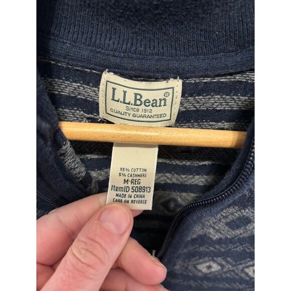 L L Bean Sweater Men's M Mock Neck Fair Isle Cashmere Blend 1/4 Zip Pull Over - Picture 4 of 7
